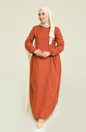 Ziegelrot Hijab Kleider 1684A-02