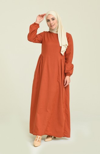Ziegelrot Hijab Kleider 1684A-02