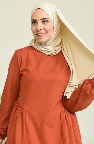 Brick Red Hijab Dress 1684A-02