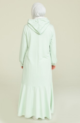Kapüşonlu Büzgülü Elbise 6005-03 Mint Yeşili