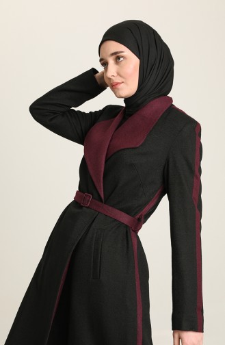شوكران معطف بتصميم صوف 35643-01 لون أسود و أرجواني 35643-01
