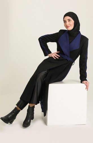 شوكران معطف بتصميم صوف 35643-04 لون أسود و أزرق 35643-04