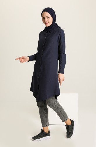 Düğmeli Tunik 4333-02 Lacivert