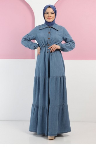 Jeansblau Hijab Kleider 14000.Açık Kot