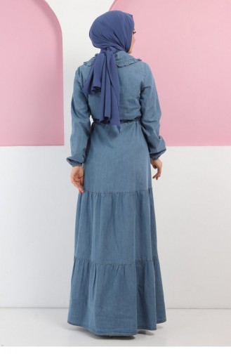 Jeansblau Hijab Kleider 14000.Açık Kot