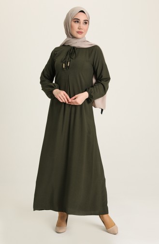 Robe Manches Élastiques Avec Plis en A 4536-11 Khaki Foncé 4536-11