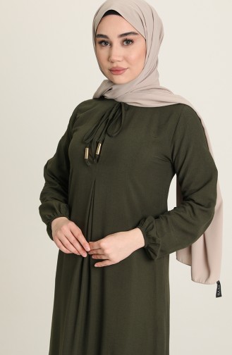 Robe Manches Élastiques Avec Plis en A 4536-11 Khaki Foncé 4536-11