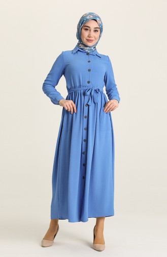 Aerobin Fabric Full Length Buttoned Dress 5628-04 Blue 5628-04