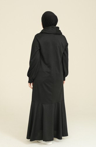 Kapüşonlu Büzgülü Elbise 6005-05 Siyah