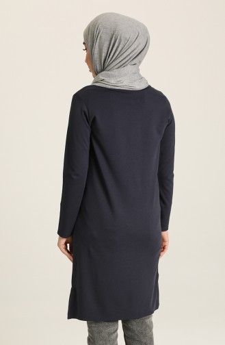 Düğmeli Yaka Basic Kanguru Cepli Tunik-03 Lacivert