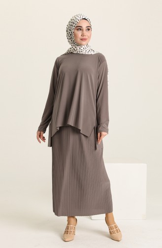 Sandy Tunik Etek İkili Takım 6000-03 Vizon