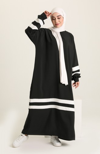 Şeritli Elbise 1113-01 Siyah