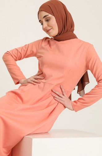 Lachsrosa Hijab Kleider 3372-01