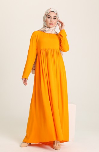 Büzgülü Elbise 0404-05 Oranj