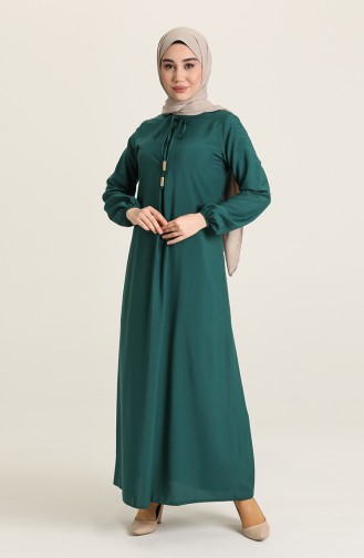 فستان بأكمام مطاطية مطوي بطية A أخضر زمردي 4536-04