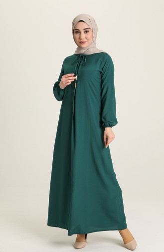 Elastic Sleeve A Pleat Dress 4536-04 Emerald Green 4536-04