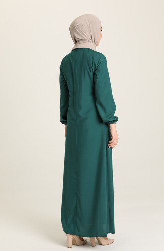 فستان بأكمام مطاطية مطوي بطية A أخضر زمردي 4536-04