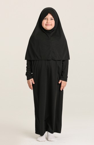 Başörtülü Çocuk Namaz Elbisesi 1600-05 Siyah
