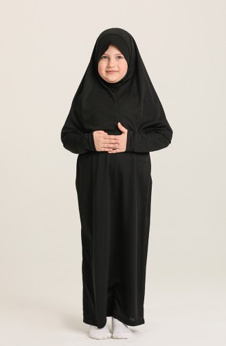 Başörtülü Çocuk Namaz Elbisesi 1600-05 Siyah