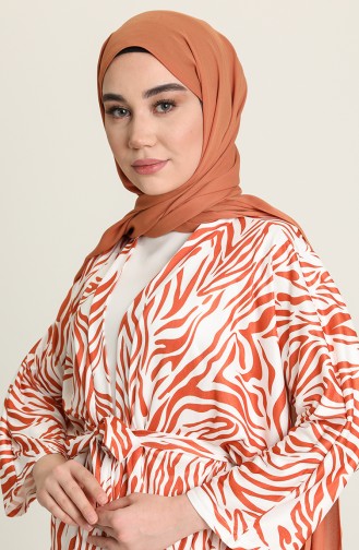 Zebra Desenli Kuşaklı Kimono 10459-04 Taba