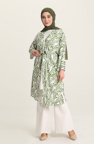 Zebra Desenli Kuşaklı Kimono 10459-03 Haki