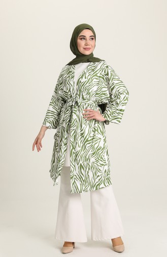 Zebra Desenli Kuşaklı Kimono 10459-03 Haki