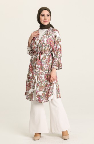 Kuşak Kemerli Desenli Kimono 10459A-01 Yeşil