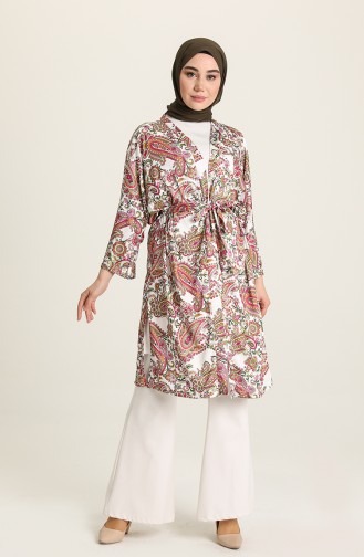 Kuşak Kemerli Desenli Kimono 10459A-01 Yeşil