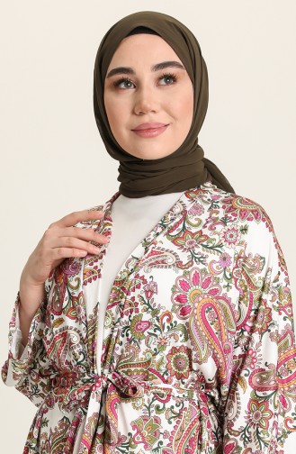 Kuşak Kemerli Desenli Kimono 10459A-01 Yeşil