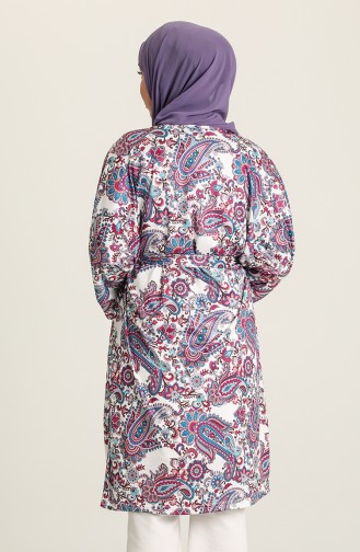 Kuşak Kemerli Desenli Kimono 10459A-02 Lila