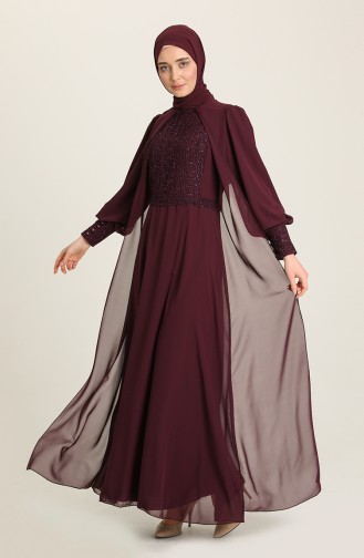 Plum Hijab Evening Dress 52814-01