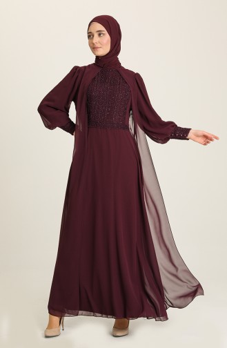 Plum Hijab Evening Dress 52814-01