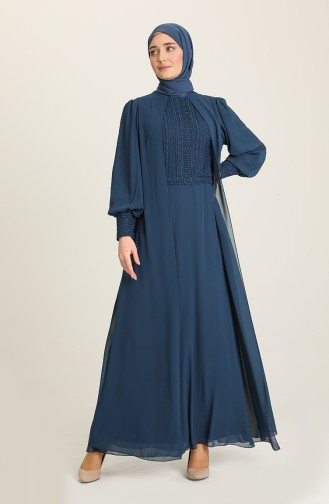 Petrol Hijab Evening Dress 52814-02