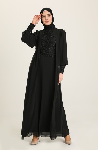 Black Hijab Evening Dress 52814-03