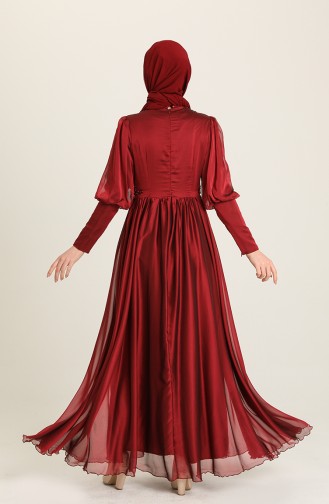 Claret Red Hijab Evening Dress 52822-02