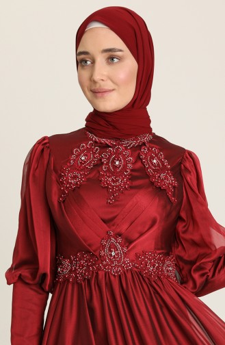 Claret Red Hijab Evening Dress 52822-02