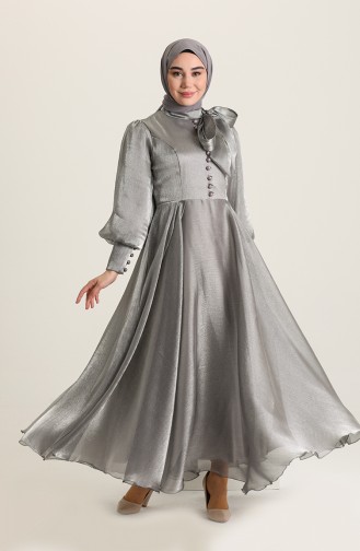 Gray Hijab Evening Dress 52828-02