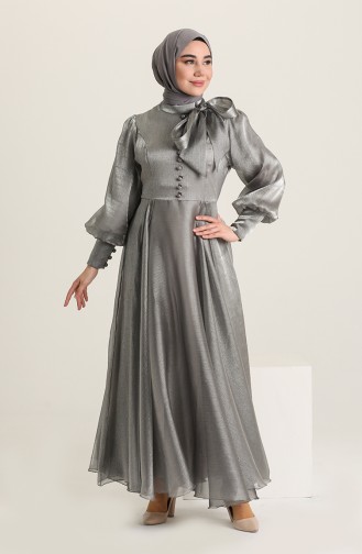 Gray Hijab Evening Dress 52828-02