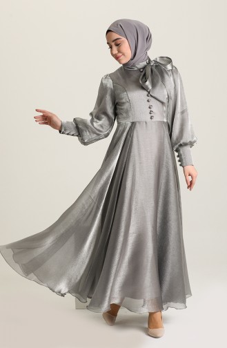 Gray Hijab Evening Dress 52828-02