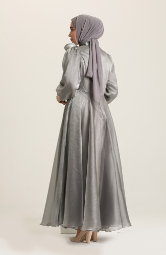 Gray Hijab Evening Dress 52828-02