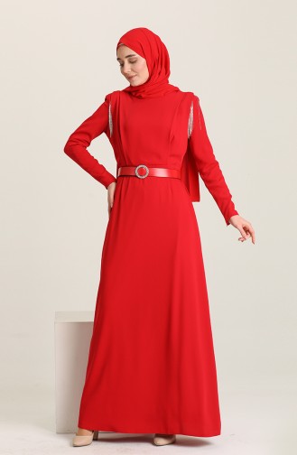 Kemerli Elbise 61538-01 Kırmızı