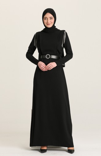 Schwarz Hijab Kleider 61538-02