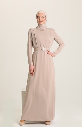 Beige Hijab Dress 61538-03