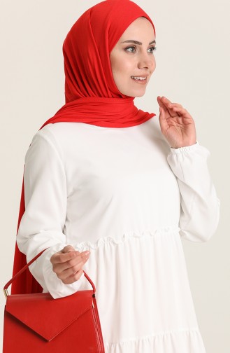 Büzgülü Elbise 1761-01 Beyaz