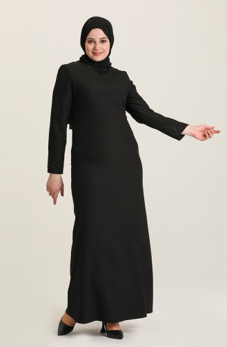 Büyük Beden Taş Baskılı Elbise 0004-01 Siyah