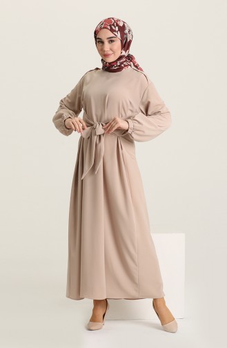 Beige Hijab Kleider 1001-01