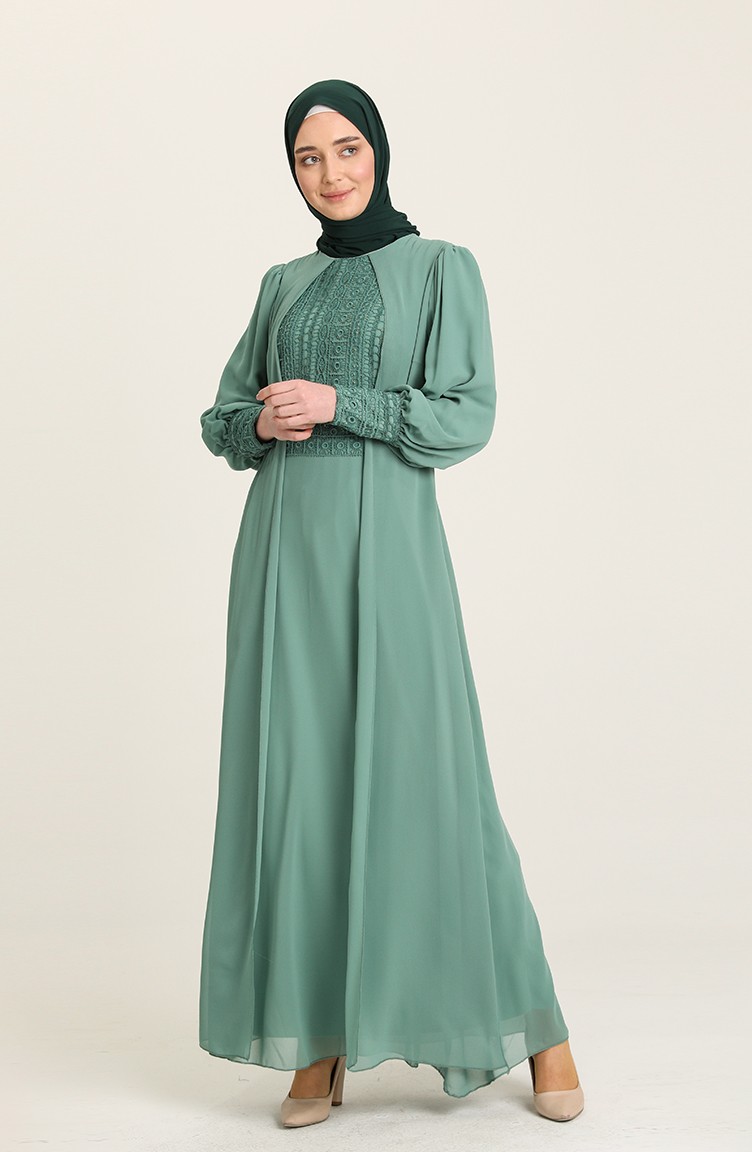 Mint Green Hijab Evening Dress 52814-04 | Sefamerve Mint Green Hijab Evening Dress 52814-04 | Sefamerve