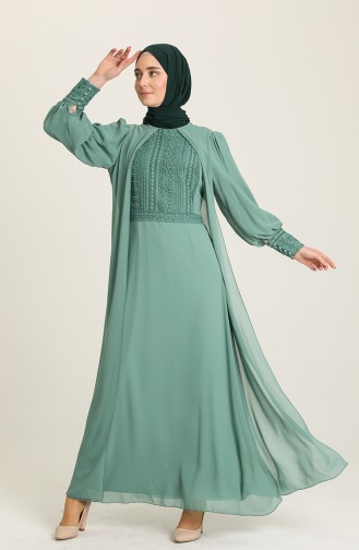 Mint Green Hijab Evening Dress 52814-04