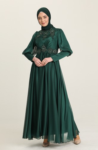 Emerald Green Hijab Evening Dress 52822-03