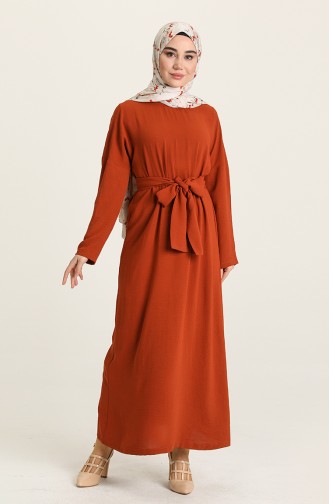 Brick Red Hijab Dress 1007-04